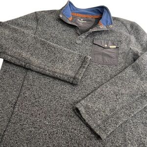Woolrich Mens Large 1/4 Snap Button Pullover Knit Fleece Sweater Gray Outddors